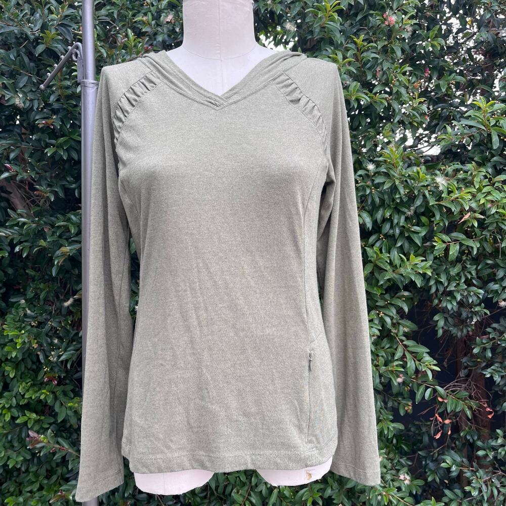 REI Women’s Medium Lightweight Hoodie Top Coolmax Blend Sage Green Long Sleeve